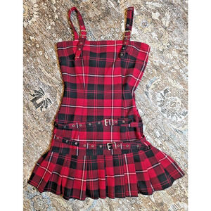 Switchblade Stiletto Red Plaid Mini Dress M Buckle Goth Punk Grunge Alt Emo